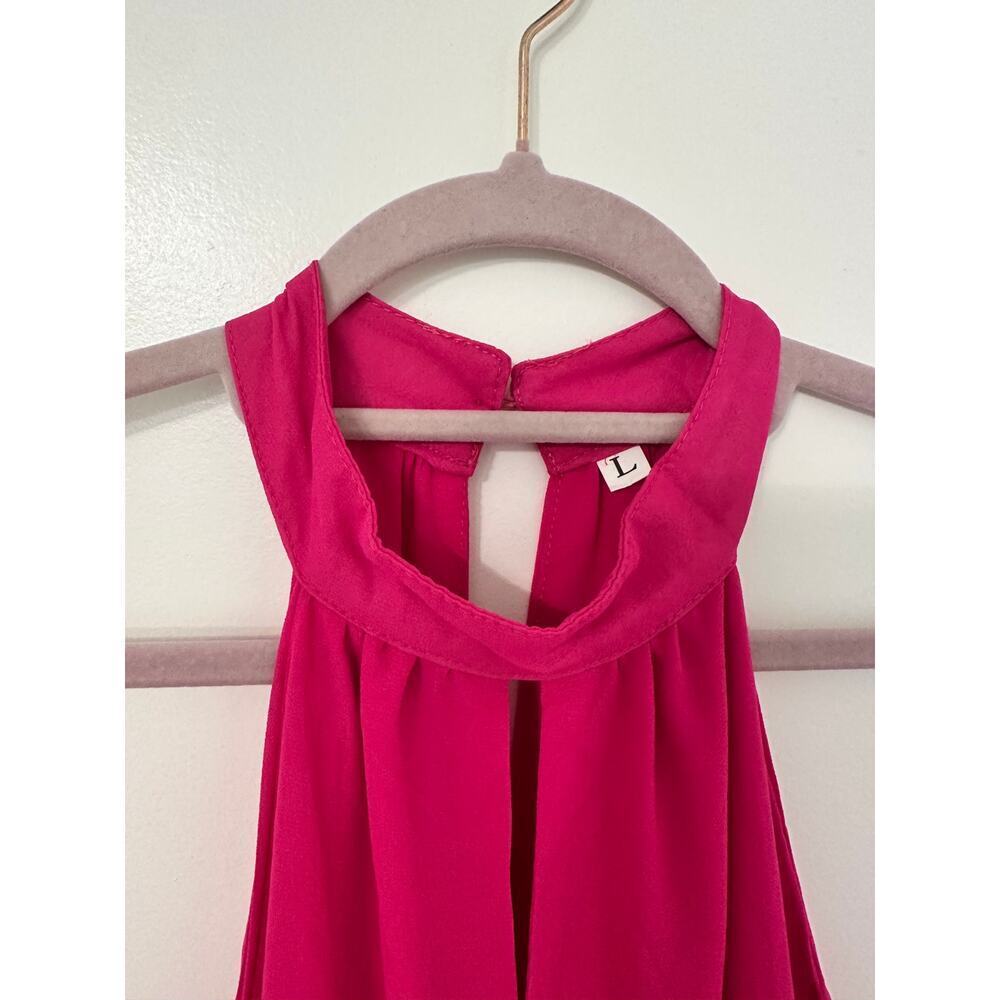 💖🔥 Hot Pink Keyhole Cutout Midi Dress Open Back Draped Size Large - Picture 7 of 7